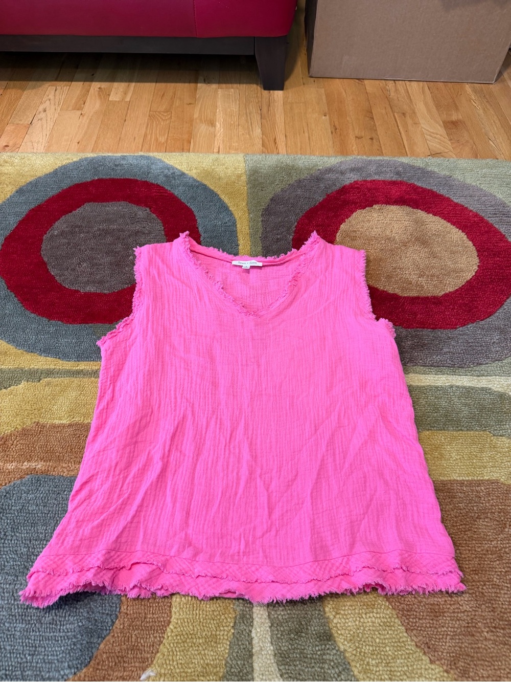 Sewn + Seen 100% Cotton Gauze Frayed Sleeveless Tank Top Pink Women’s Medium